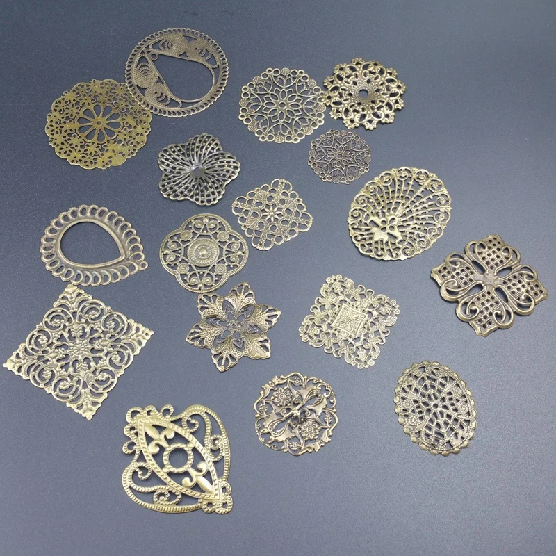 Antyczne brązowe metalowe filigranowe kwiaty kromka Charms baza ustawienie biżuteria DIY komponenty