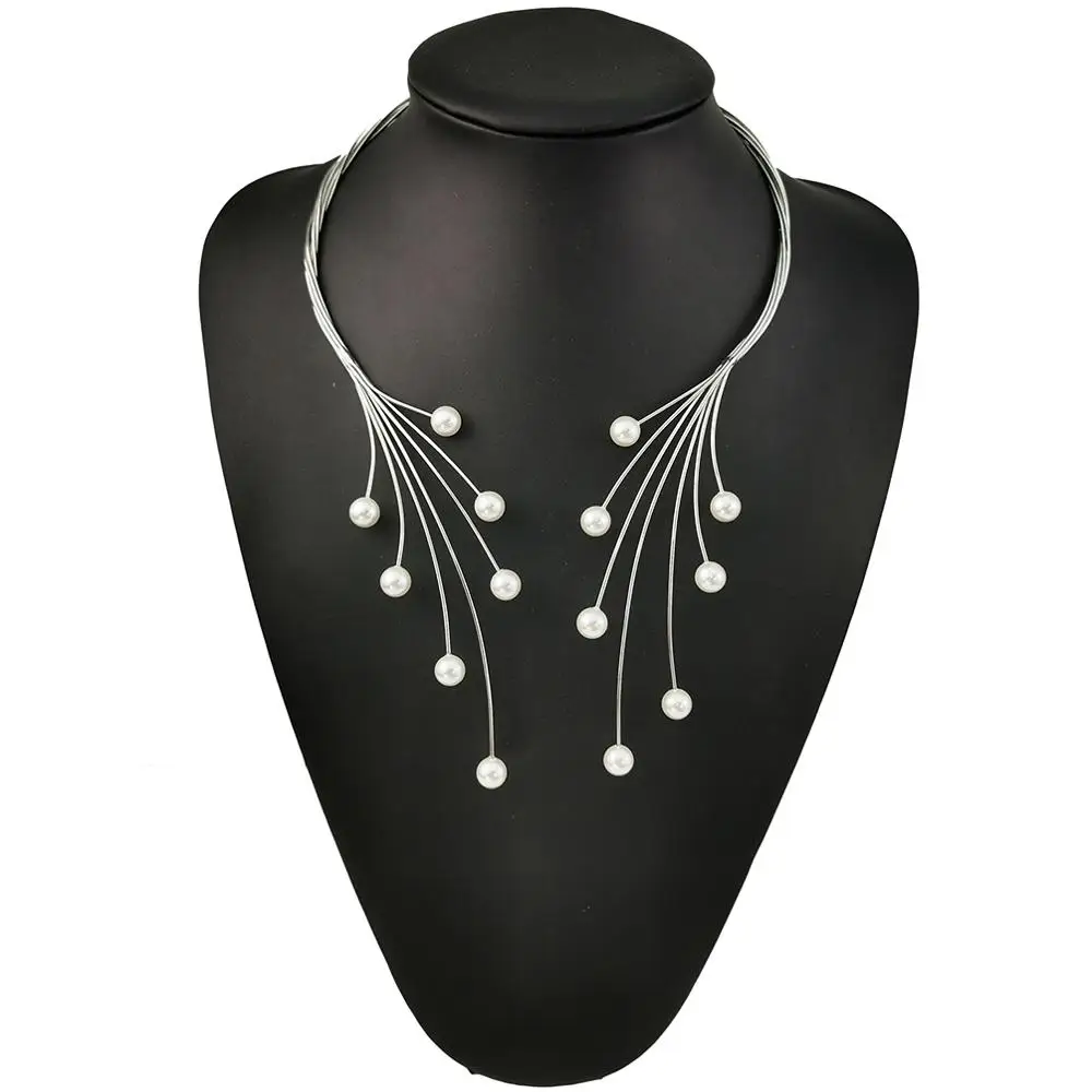 MANILAI Handmade Copper Weave Torques Necklaces Women Imitation Pearl Statement Choker Necklaces Charm Wedding Party Jewelry