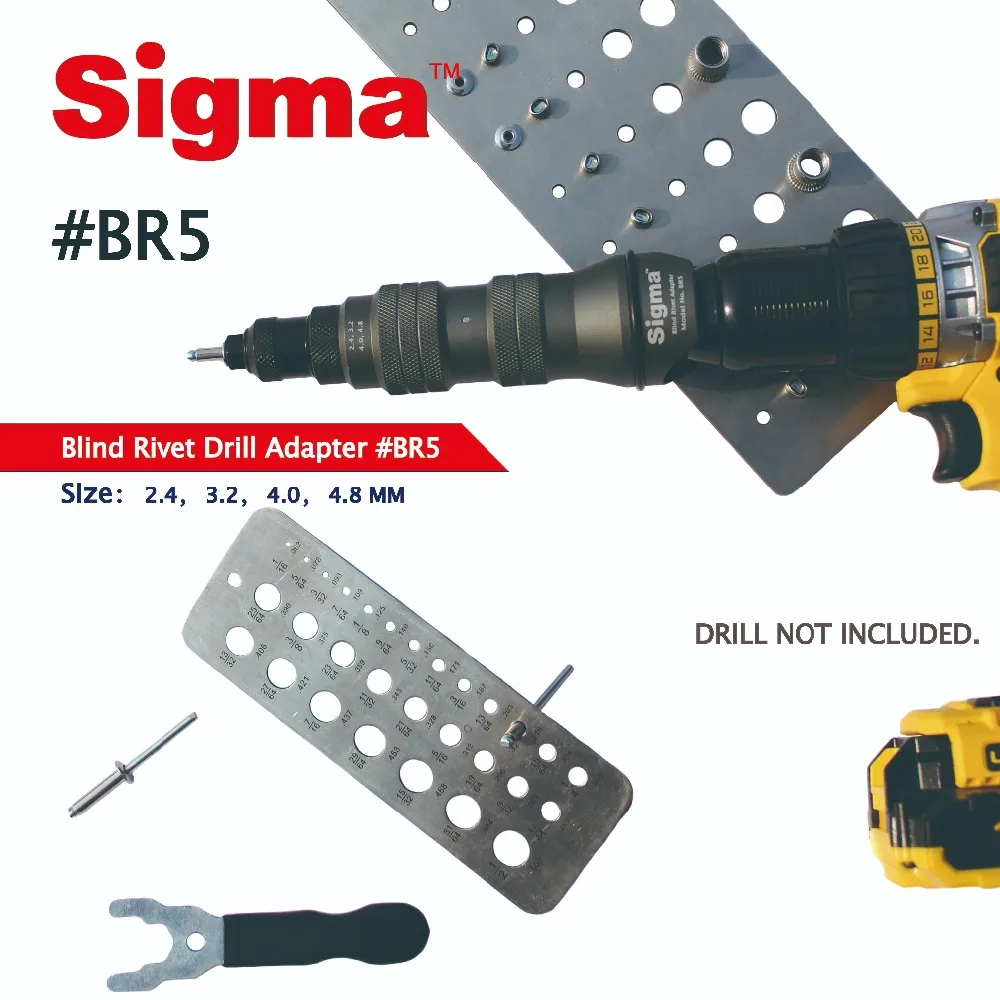 Sigma #BR5 Blind Pop Rivet Drill Adapter Cordless or Electric power drill adaptor alternative air pneumatic riveter rivet gun