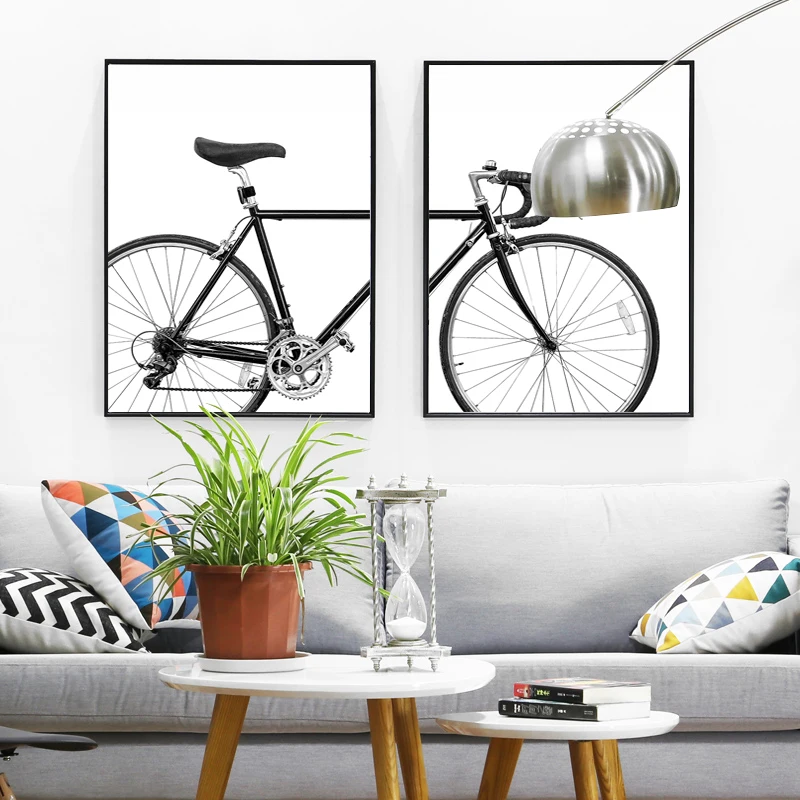 SURELIFE Minimalist Bike Print Bicycle Wall Art Canvas Paintings Black And White Nordic Scandinavian Poster Pictures Home Decor