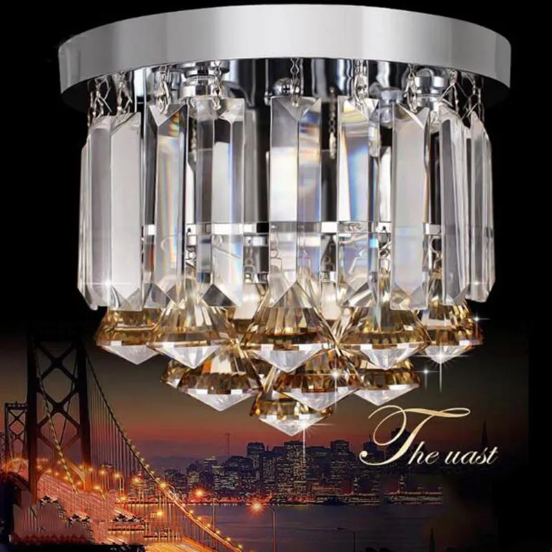 Crystal ceiling Lights Champagne OR Clear Stainless Steel Round Crystal ceiling Lights Design for the Hotel Lobby bar cafe shop