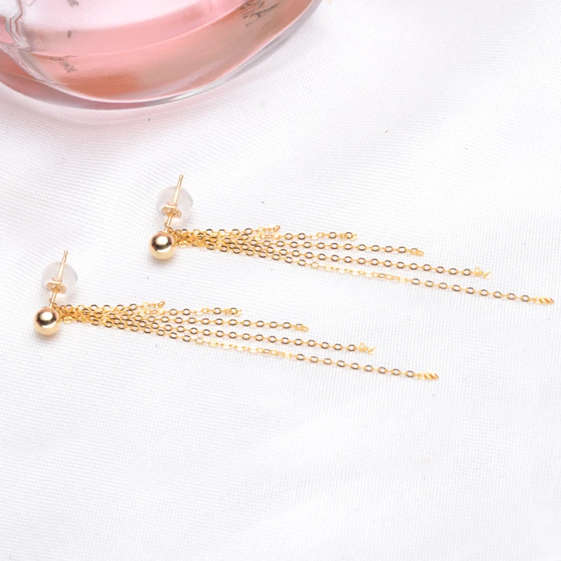 Classic Minimalist Ball 18K Au750 Gold Bead Tassel Stud Earring for Women Girls Diameter 3 4 5mm Optional