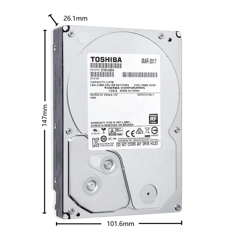 TOSHIBA DVR NVR CCTV 2TB Hard Drive Disk 2000GB HDD HD Internal SATA 3 5700RPM 32M 3.5