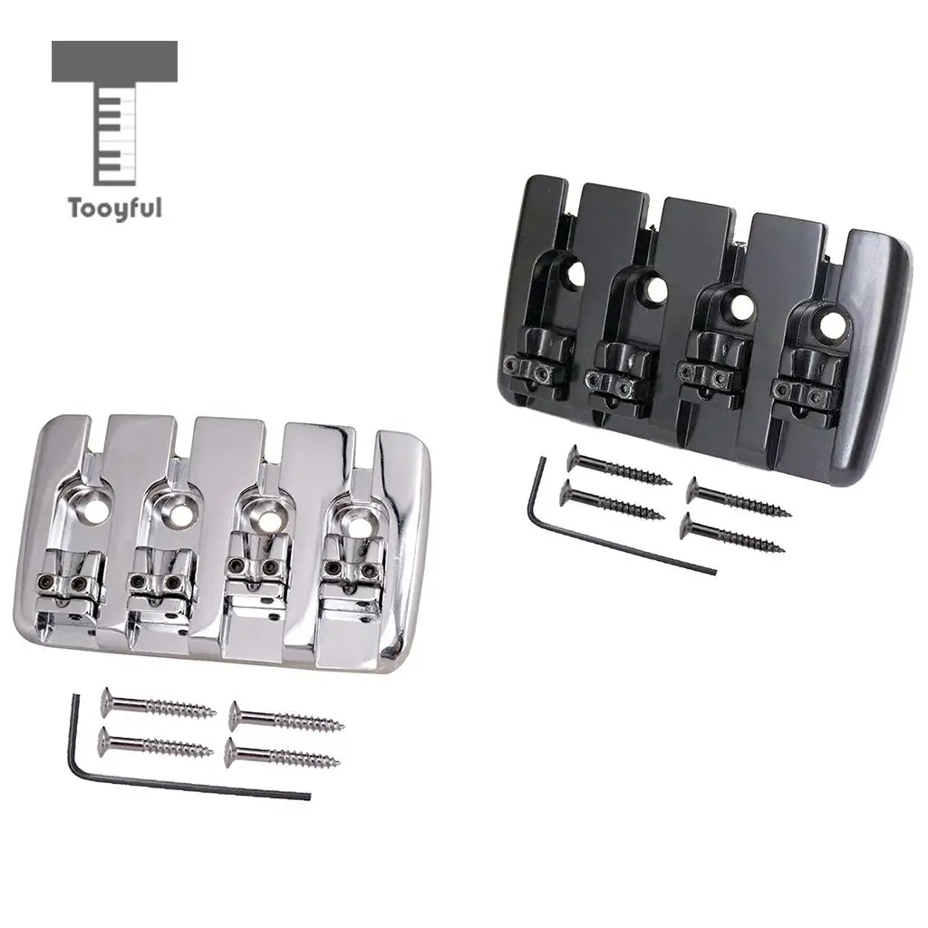 Tooyful Bass Bridge Tailpiece with Screws Wrench Guitar Accessories for 4 String Electric Bass Replacement Parts Black