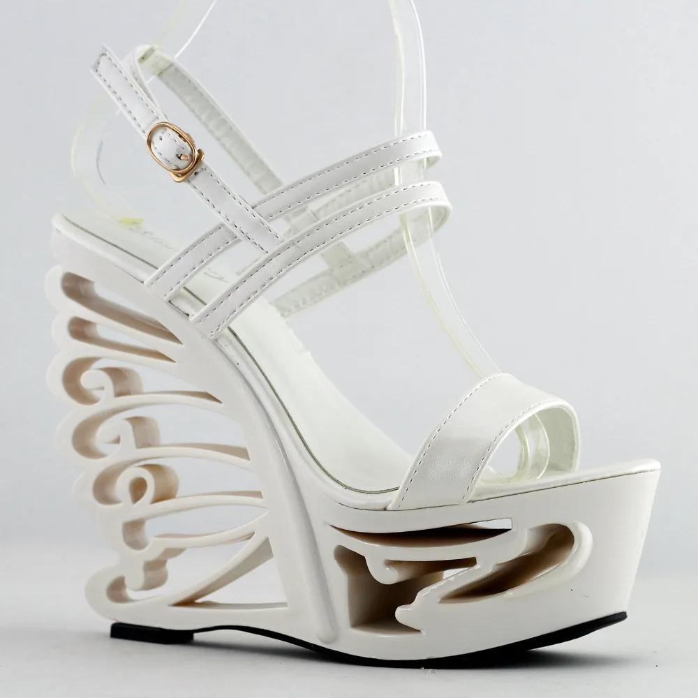 LF51801 Black/White Strappy Bride Wedding Wedge Butterfly Heel Sandals