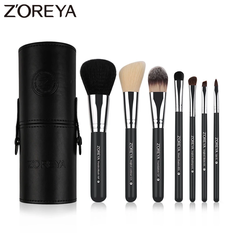 

Zoreya Brand 7Pcs Black Natural Goat Hair Lip Professional Makeup Brushes Blush Powder Foundation Eye Shadow Makeup Tools Wool