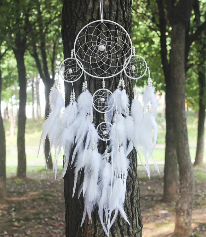 

New fashion originality big Hot white Dreamcatcher Wind Chimes Indian Style pearl Feather Pendant Dream Catcher Gift