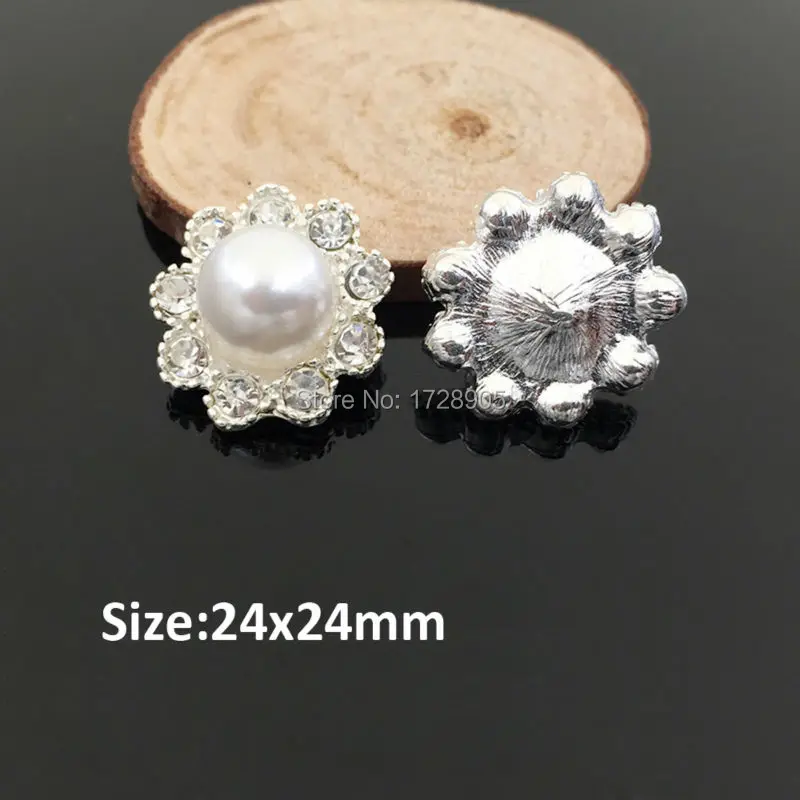 

Nail Art Flower Camellia 24 mm 10 pcs Flatback Rhinestone Button with Pearl Silver Tone for Hair Flower Wedding Embellishment