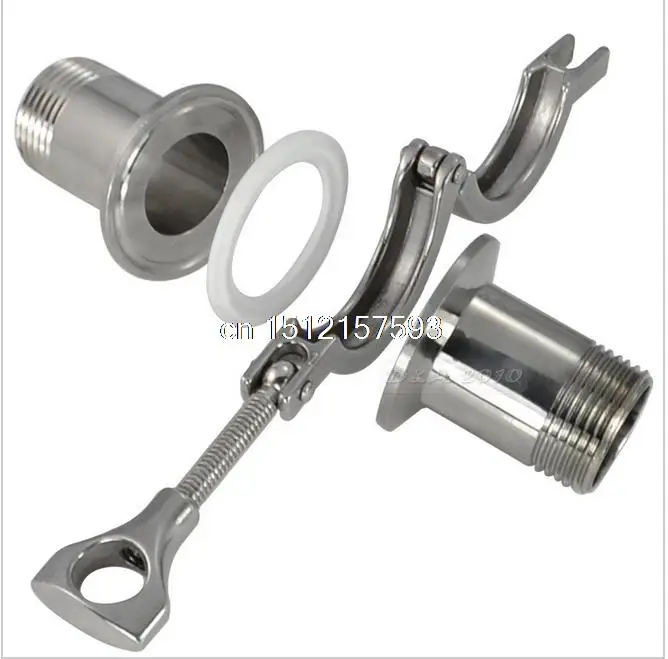 Accesorios de tubería de férula de rosca macho sanitaria DN15, abrazadera triple, junta de PTFE de acero inoxidable SS304, 1/2 ", 2 uds.