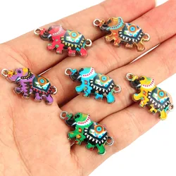 10pcs Enamel Elephant Bracelet Connectors Alloy Charms Jewelry Making Handmade Findings Craft Mix Colors 2.6*1.4cm