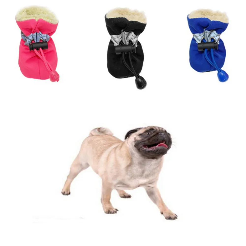 New 4pcs/set Pet Winter Warm Soft Cashmere Anti-skid Rain Shoes For Dog Pet Windproof Soft Footwear Anti-slip Waterproof Shoes