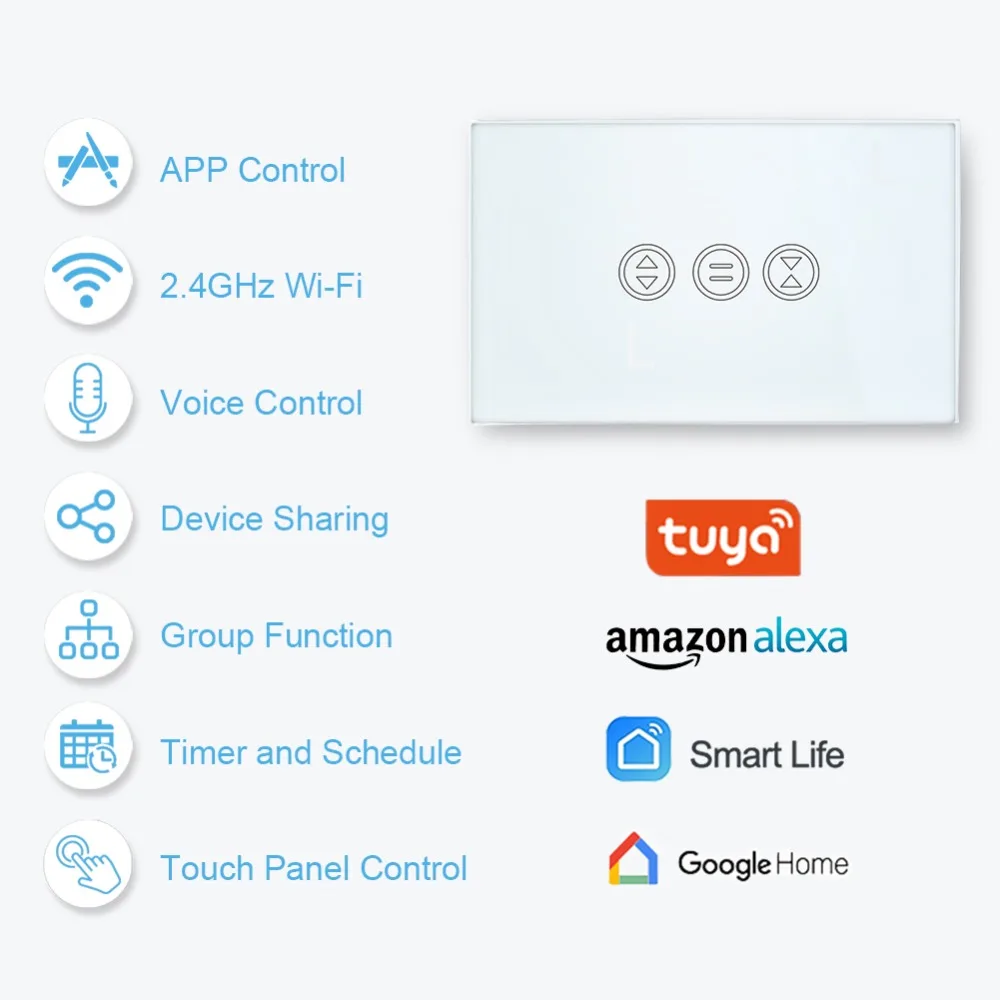 WiFi perde anahtarı dokunmatik Panel Tuya App uzaktan kumanda elektrikli panjur kör ses kontrolü Google ev Alexa Echo DIY