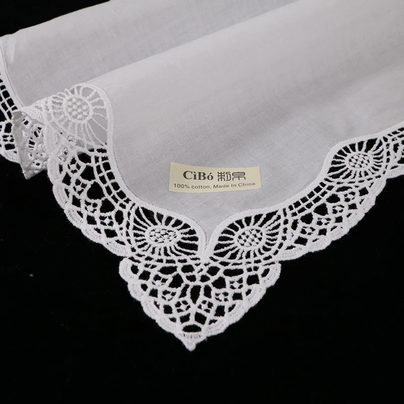 

D605-M: White premium cotton lace handkerchiefs 12 piece/pack blank crochet hankies for women/ladies wedding gift