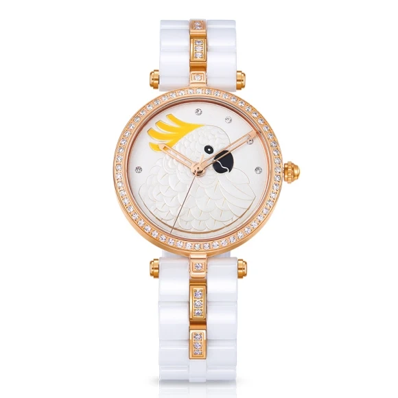 Luxury Art White Ceramic Women Watch Ladies Quartz Watch Top Quality Rhinestone Watch Exclusive Artwork 3D Stereoscopic Surface