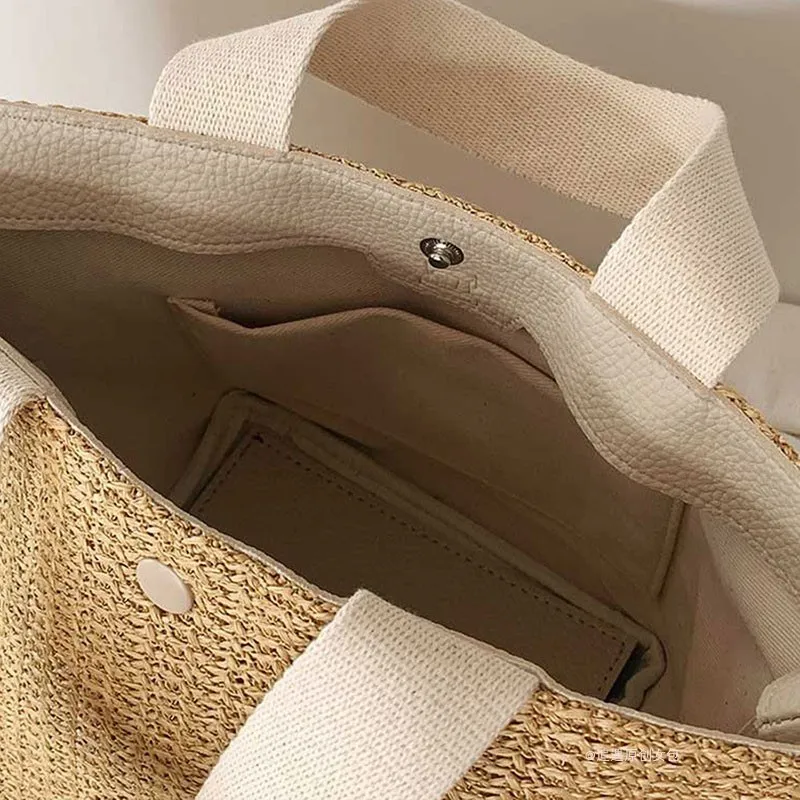 NEW Capacity Straw Bags Women Handmade Woven Basket Bolsa Tote Summer Bohemian Beach Bags Luxury Brand canvas Lady Handbags