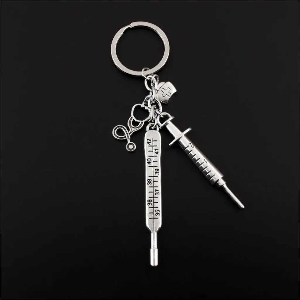 1Pc Medical Nurse Cap KeyChain Syringe Doctor Stethoscope Thermometer Keyring Creative Jewelry Classmate Gift E2384