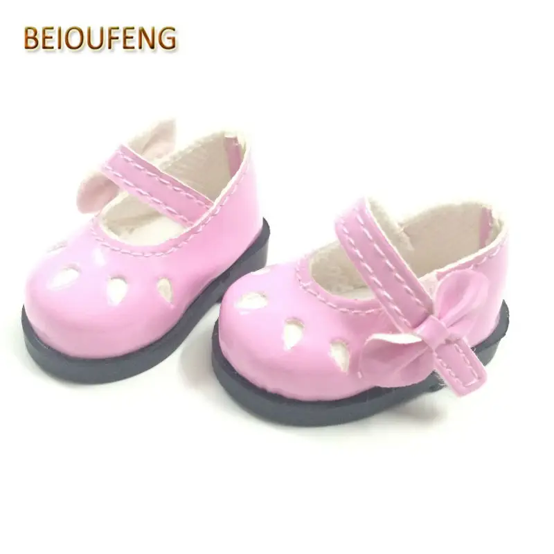 BEIOUFENG 5CM Mini PU Leather Doll Shoes for Russian Dolls,Beautiful Toy Boot with Bow Fashion Doll Shoes for Dolls 12 Pair/Lot