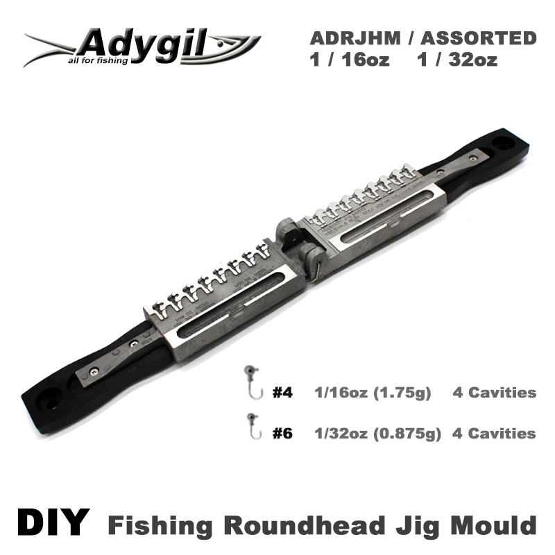 Adygil DIY Fishing Roundhead Jig Mould ADRJHM/ASSORTED COMBO 1/16oz(1.75g), 1/32oz(0.875g) 8 Cavities