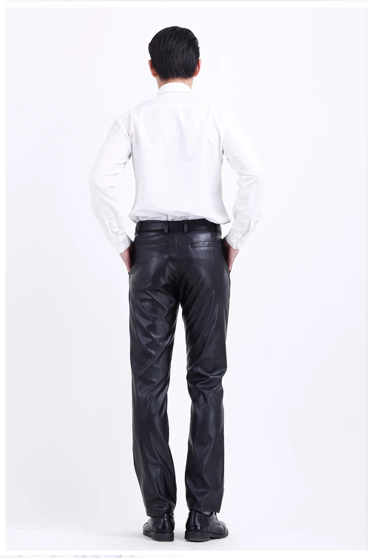 Herren-Lederhose, gerade Passform, elastische PU-Lederhose, Motorradhose, dünn – Detail 5