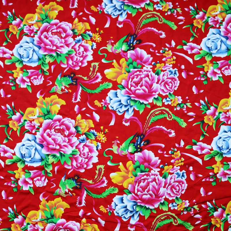 1 meter X 1.45 meter soft peony phoenix fabric cotton viscose material Chinese ethnic rayon tissu