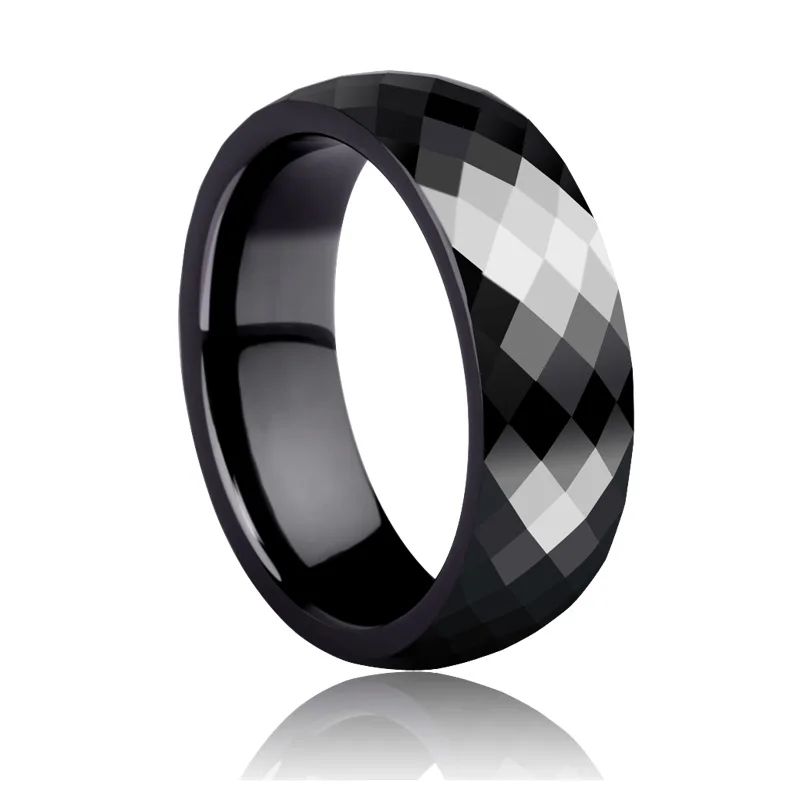 Fashion 7mm Width Men's Jewelry Rings Black Hi-Tech Ceramic Rings  for Man Multifaceted Scratch Proof Comfort Fit Free Shipping