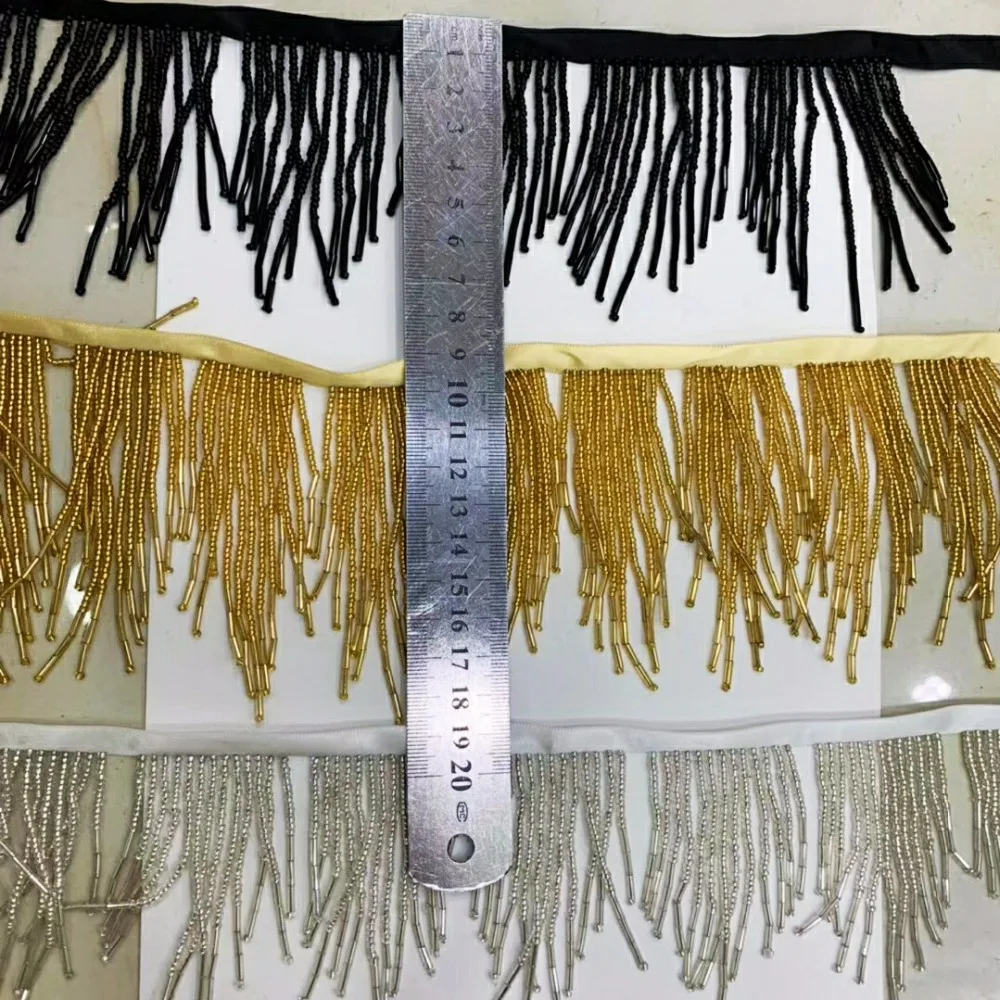 90cm Long 7cm Wide Very Thick Beaded Fringe, Dancewear Craft Lampshade Bead Fringe, Gold, Silver, Black, Custom Colors