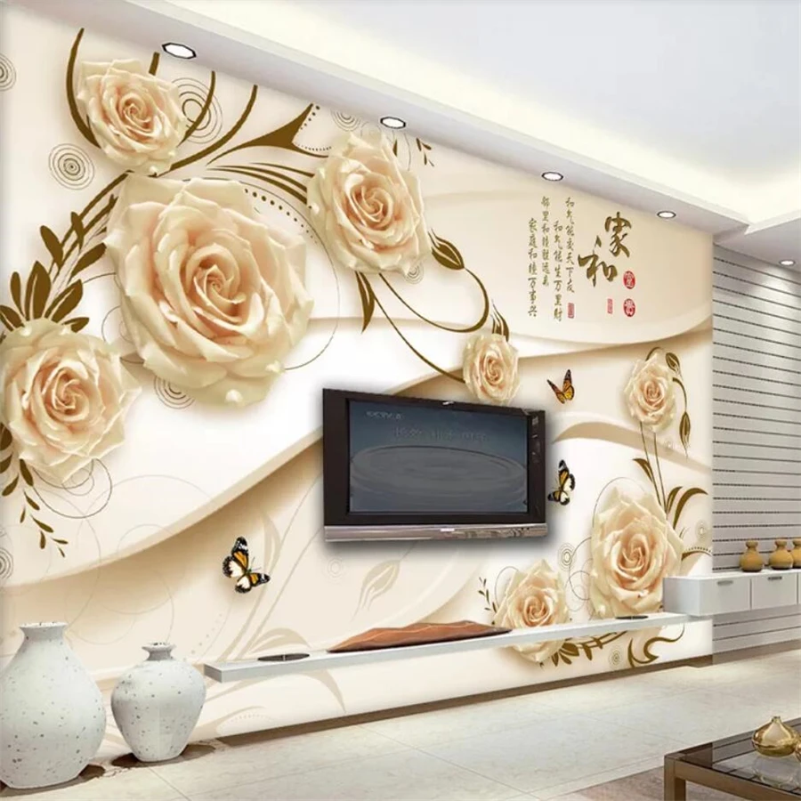 

Custom wallpaper 3D mural yellow elegant rose flower vine home and rich papel de parede TV background wall painting 8d wallpaper