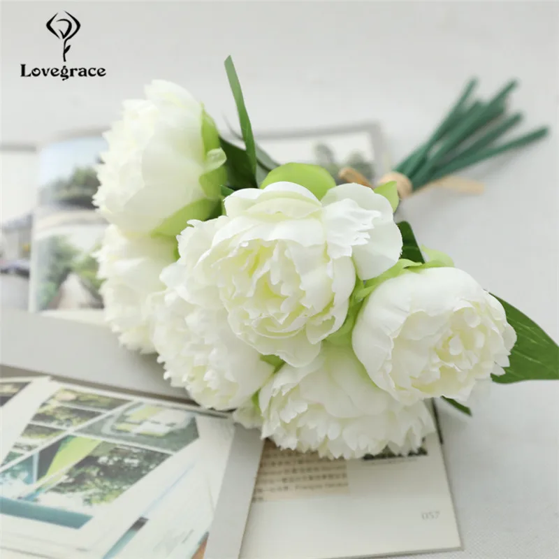 6 Heads Rose Wedding Bouquet Silk Artificial White Flowers Bridal Bouquet DIY Marriage Bouquets Wedding Centerpiece Floral Decor