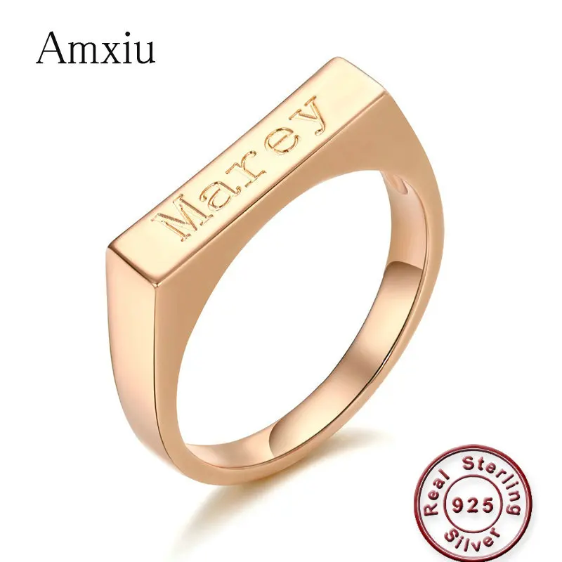 

Amxiu Handmade 925 Sterling Silver Ring Custom Any Size Ring Engrave Name Rings For Women Men Birthday Gifts Fashion Accessories