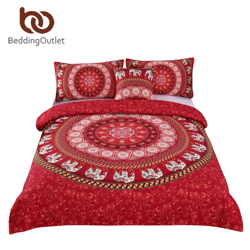 

BeddingOutlet Red Mandala Boho Bedding Set Bohemian Elephant Messenger Bed Linen Soft Fabric Moroccan Bedclothes 4Pcs