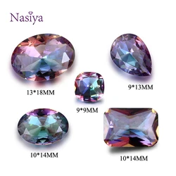 NASIA Mysterious Rainbow Created Stone Beads Spinel Zircon Drop Square Rectangle Oval Loose Gemstone for Ring Jewelry DIY 10 Pcs
