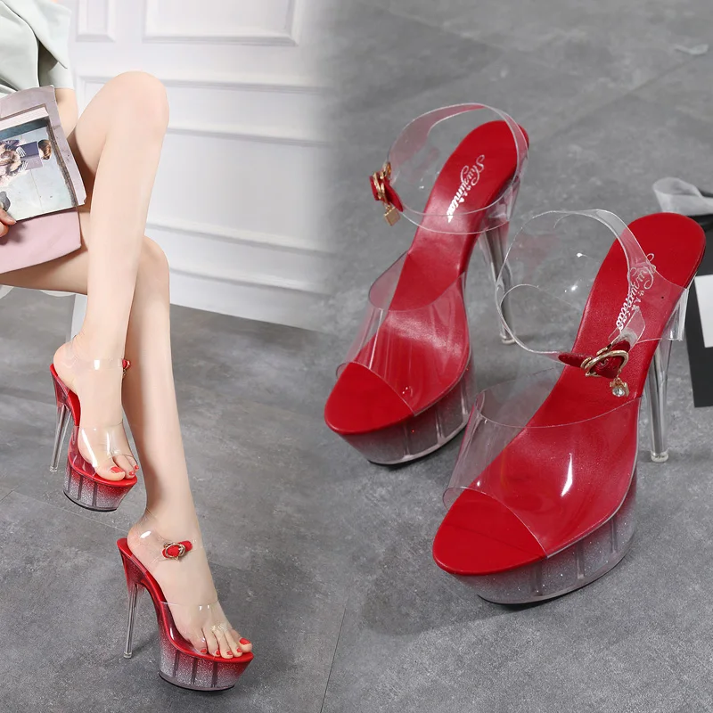 Genuine Wedding Shoes New Women 2019 High Night Club Sandals Crystal Bottom Waterproof Wedding Shoes Steel Tube Dancing Shoes