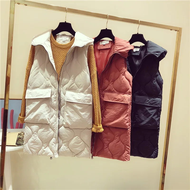 

Cotton vest female winter long section Korean version of the thickening hooded 2018 new down cotton vest vest tide