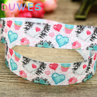 DUWES 50yards valentine  printed grosgrain Ribbon Accessory hairbow headwear DIY decoration Wholesale OEM D947