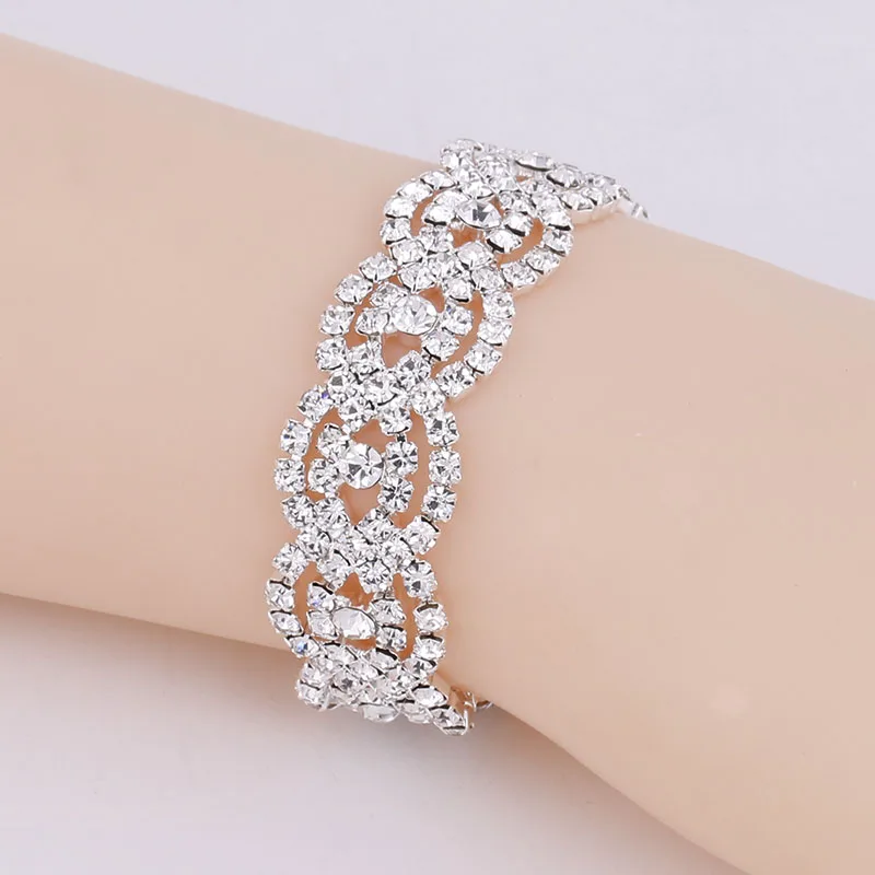 TREAZY Silver Color Rhinestone Crystal Bridal Jewelry Sets for Women Necklace Earrings Bracelet Set Wedding Jewelry Accessories