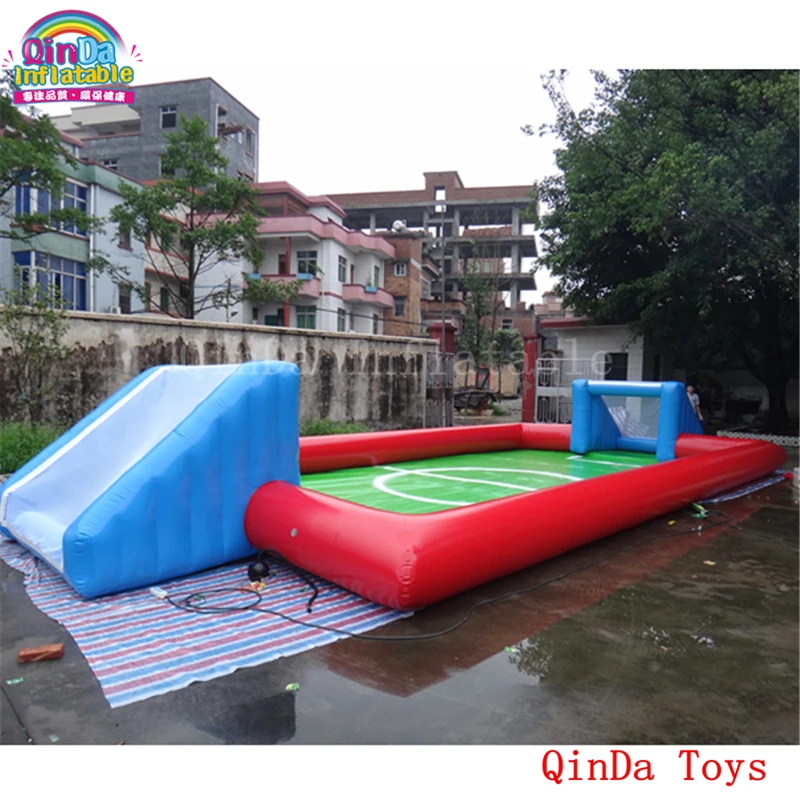 Funny Games Inflatable Beach Toys Football Field ,free Air Blower Inflatable Water Soap Pitch For Adults And Kids