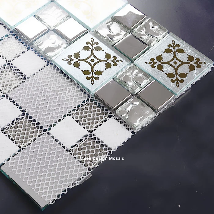 New European Style Silver Flower Glass Mosaic Tiles, Kitchen backsplash Bathroom Shower Fireplace Brick Wall tile decor