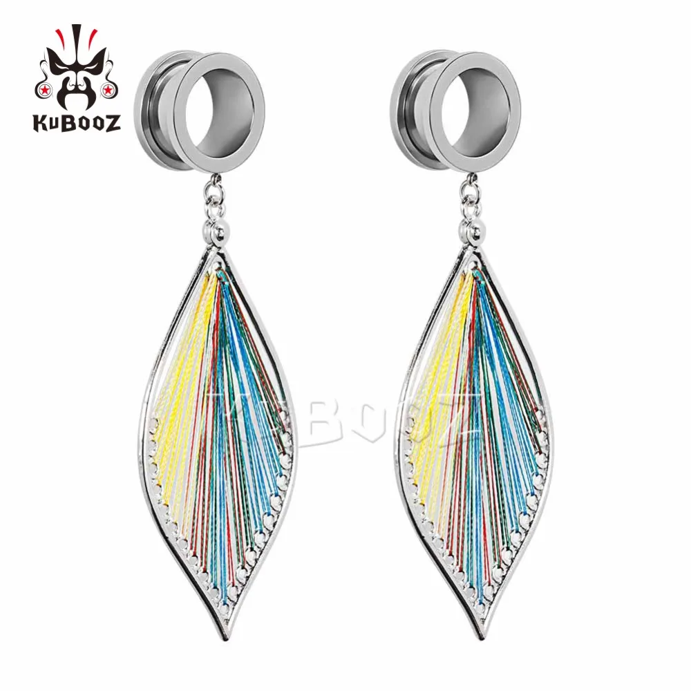 KUBOOZ Ear Plugs Tunnel Gauges Leaves Dangle Piercing Stretcher Stainless Steel Body Jewelry Screw Expander Fashion Earring Gift