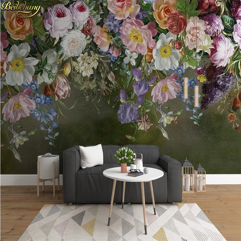 

custom papel de parede 3d Vintage pastoral hand painted roses wallpaper for walls 3 d TV background art wall paper roll painting