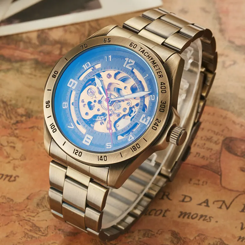 Orologio meccanico automatico da uomo stile retrò scheletro Steampunk cinturino in vera pelle da uomo orologi da polso autoavvolgenti da uomo Reloj