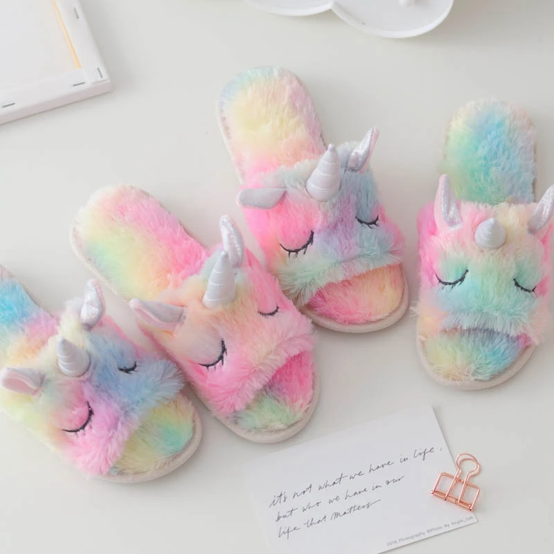 Kawaii Ice Cream Rainbow Unicorn Slippers Pocket Coin Bag Colorful Plush Toy Soft Animal Stuffed Cute Gifts For Children Girl