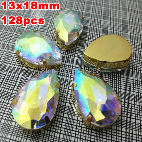 

128pcs 13x18mm Teardrop Crystal AB Color Fancy Stone with Gold Claw Setting Sew On Rhinestones