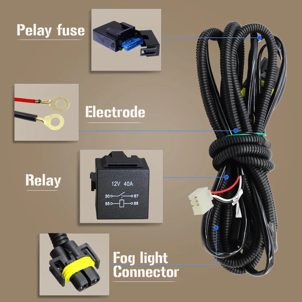 Buildreamen2 H11 Car Fog Light Harness Wiring Kit Cable Switch Relay Fuse For Suzuki Grand Vitara Jimny Ignis Swift Alto Splash