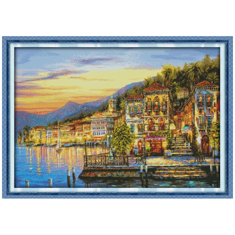 The Streetlights Scenery Patterns Counted Cross Stitch Set DIY 11CT 14CT 16CT Stamped DMC Cross-stitch Kit Embroidery Needlework