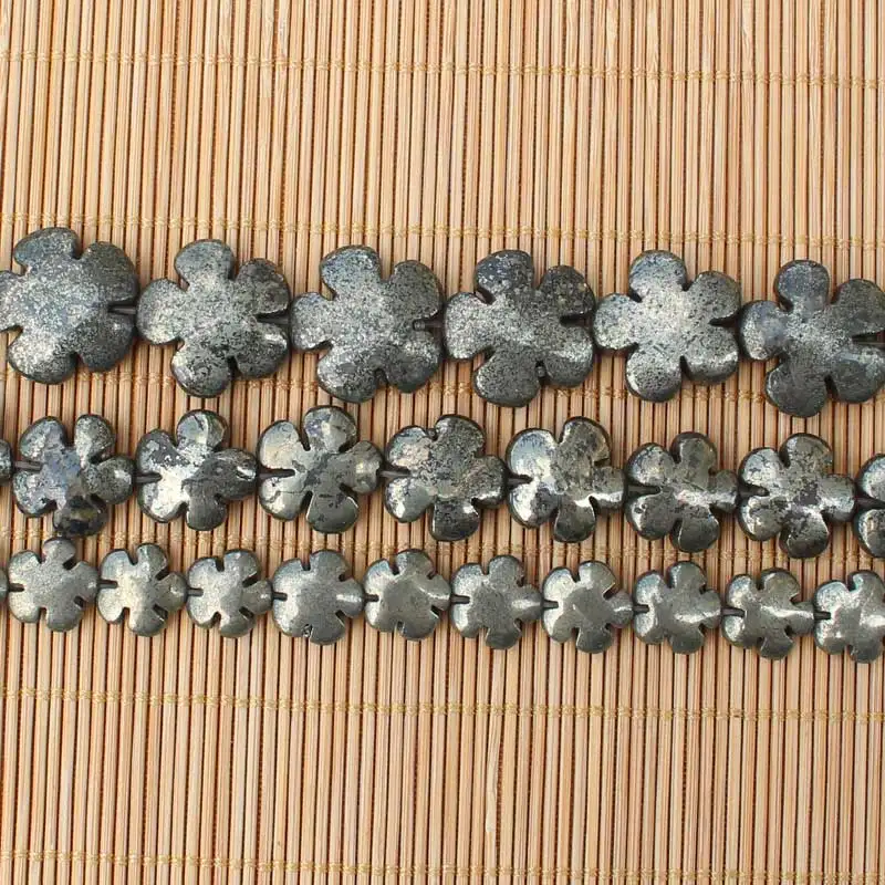 Natural Pyrite Flower shape beads  15inch