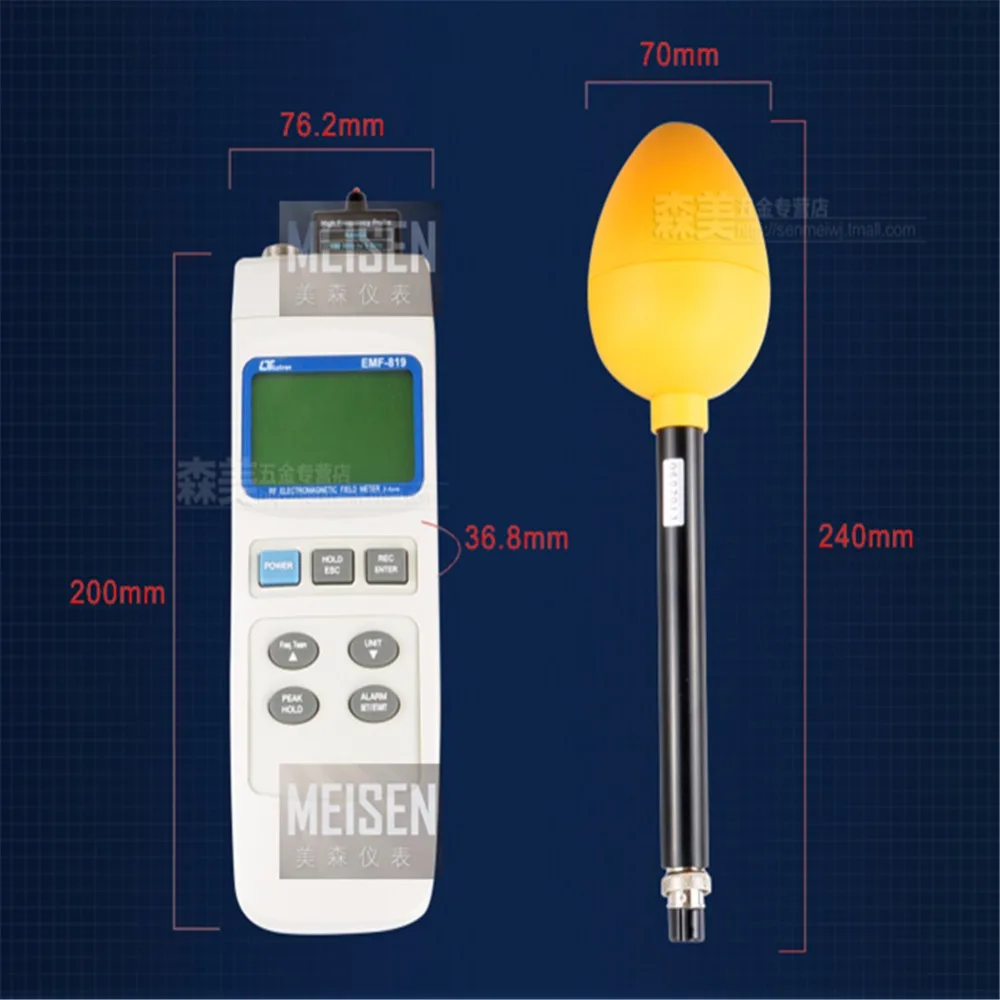 0-9.9999mW/m2,0-99.999W/m2,0-199.99V/m2, 3 axis RF Electromagnetic Field Meter EMF-819