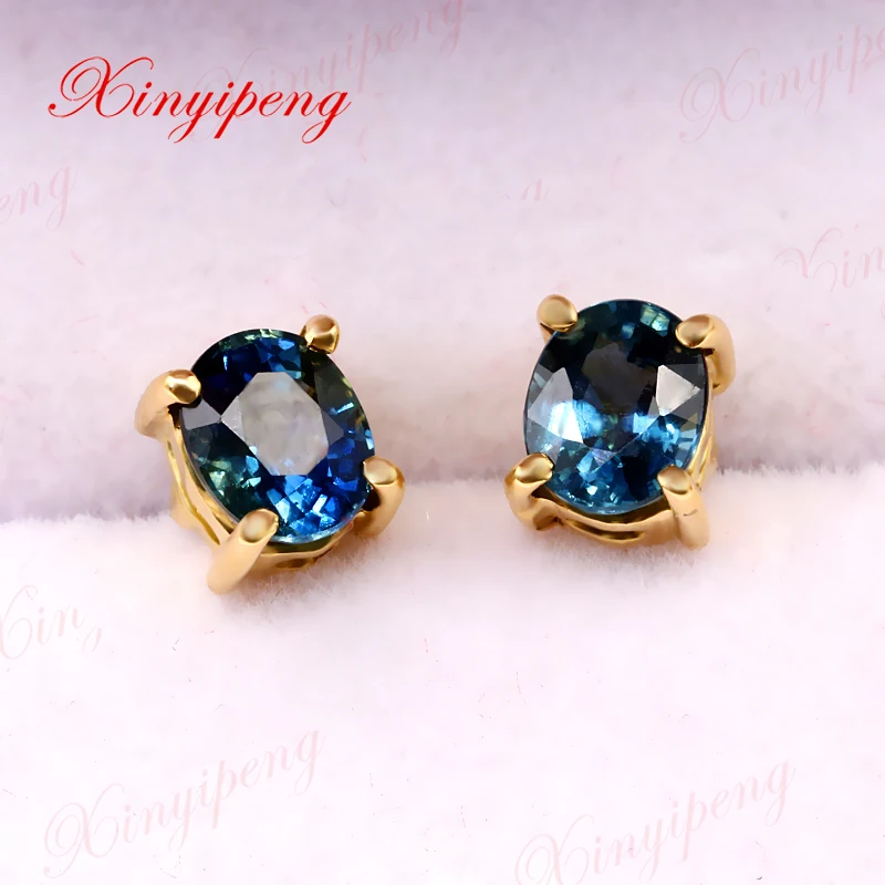 

Xinyipeng18K yellow gold inlaid natural sapphire studs style beautiful women model