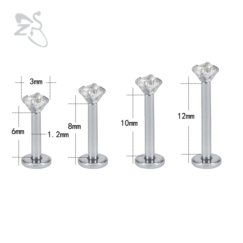 ZS 8pcs/lot Stainless Steel Lip Piercings Tragus Labret Ear Cartilage Crystal Set Zircon Round Orelha Cartilage Piercing Jewelry