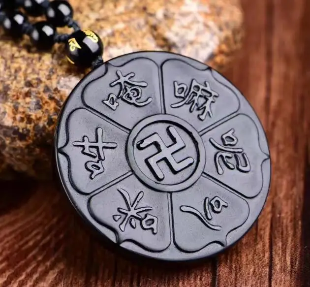 Drop Shipping Fine carving Obsidian Buddha carved six word black Obsidian pendant men's jewelry