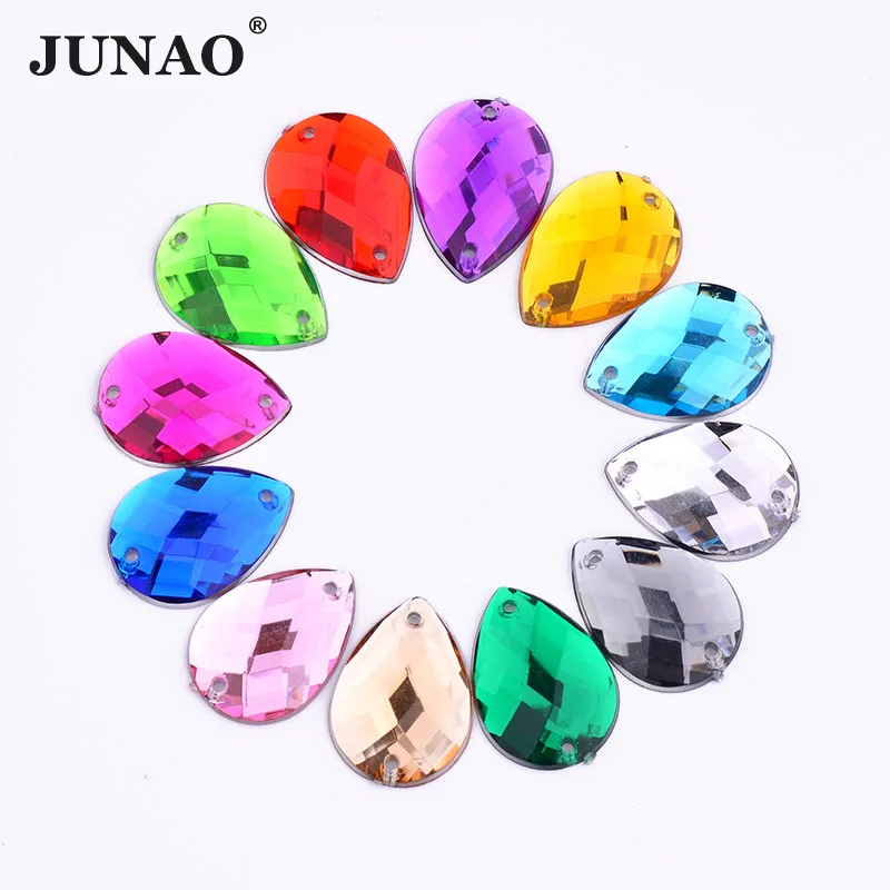 JUNAO 10*14mm 13*18mm Mix Color Sew On Acrylic Rhinestones Drop Shape Clear AB Crystal Stones Sewing Flatback Beads For Clothes